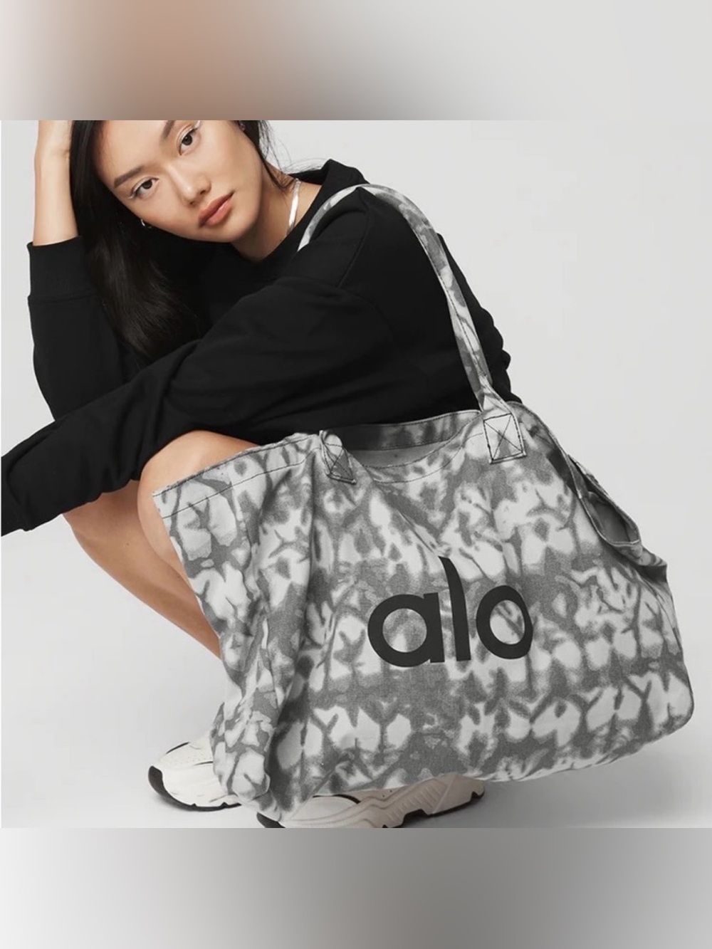 Alo Gray Tie Dye Canvas Large Tote Gym Bag Dual Handles Logo